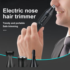 DoonTyxiad 4-snap-on heads provide versatile grooming for nose, ears, brows, and face.