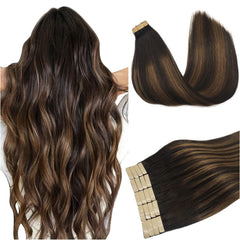 DOORES hair extensions balayage dark brown to chestnut 20inch model showing natural color blend for seamless integration