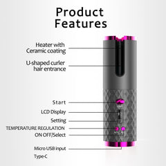 DOORTIAN cordless hair curler with LED display for precise temp control.