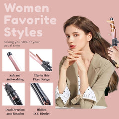 Dopheuor rotating curling wand LED display close-up shows precise temperature control