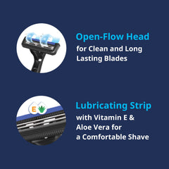 Dorco Pace 2 Plus open-flow design demonstrates easy rinsing between strokes.