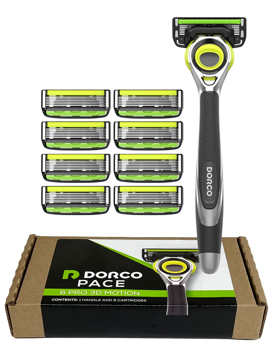 Dorco Pace 6 Pro 3D Motion handle in hand for a comfortable daily shave.