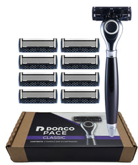 Dorco Pace Classic handle closeup shows ergonomic grip for comfortable control.