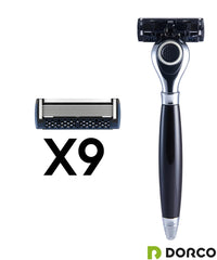Dorco Pace seven-blade razor in action for close, smooth shaving.