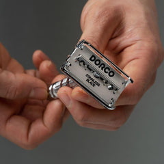 Dorco ST301 Platinum Extra blades in use scene emphasize precise, effortless shaves.