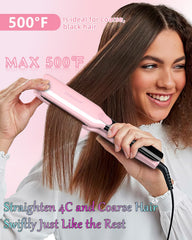 DORISILK plasma flat iron side view with pink finish and comfortable grip