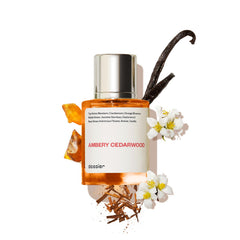 Dossier Ambery Cedarwood bottle highlights warm amber and cedarwood for everyday elegance.