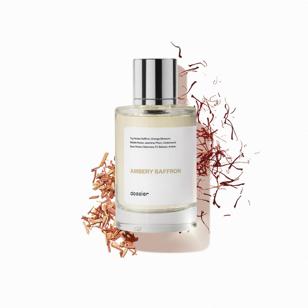 Dossier Ambery Saffron bottle close-up for everyday confidence and versatile fragrance