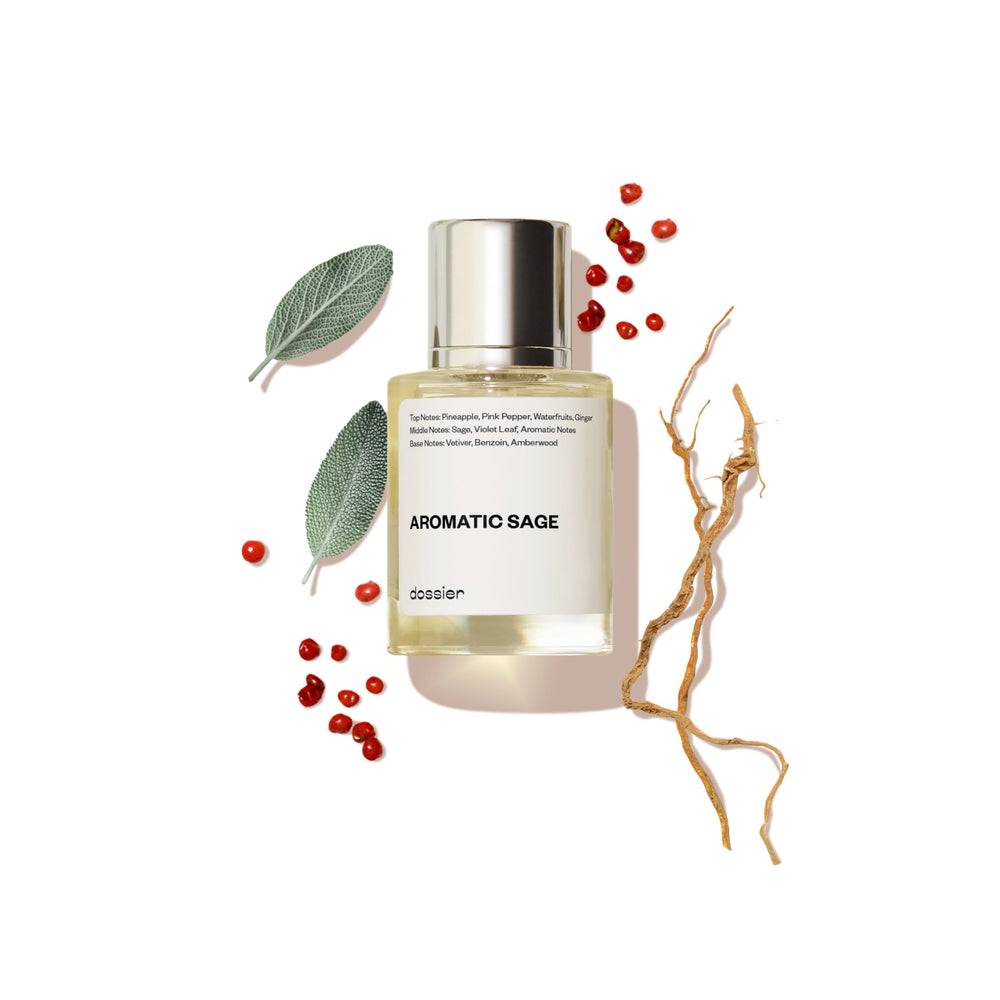 Dossier Aromatic Sage bottle front shows minimalist luxury for daily wear
