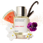 Dossier Floral Violet bottle front for elegant daily wear.