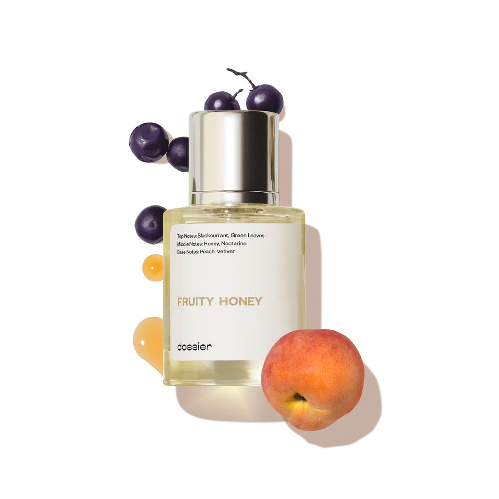Dossier Fruity Honey bottle front for everyday wear with fresh, fruity appeal.