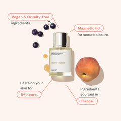 Dossier Fruity Honey bottle pour shows smooth spray for effortless fragrance application.