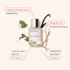 Dossier Woody Oakmoss bottle closeup reveals top-note hints of bergamot and peach