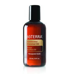 doTERRA fractionated coconut oil bottle pour for fast skin absorption and non-greasy finish