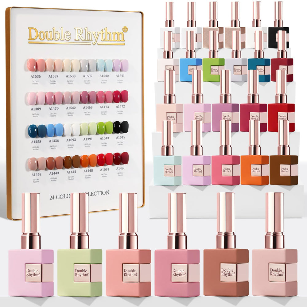 Double Rhythm 28Pcs gel nail polish set colors display for at-home manicures