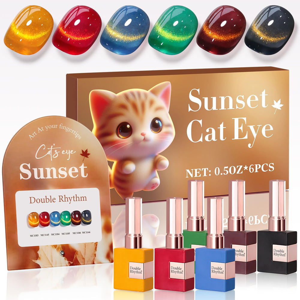 Double Rhythm cat eye polish golden bottle shows luxe shimmer for a bold manicure.