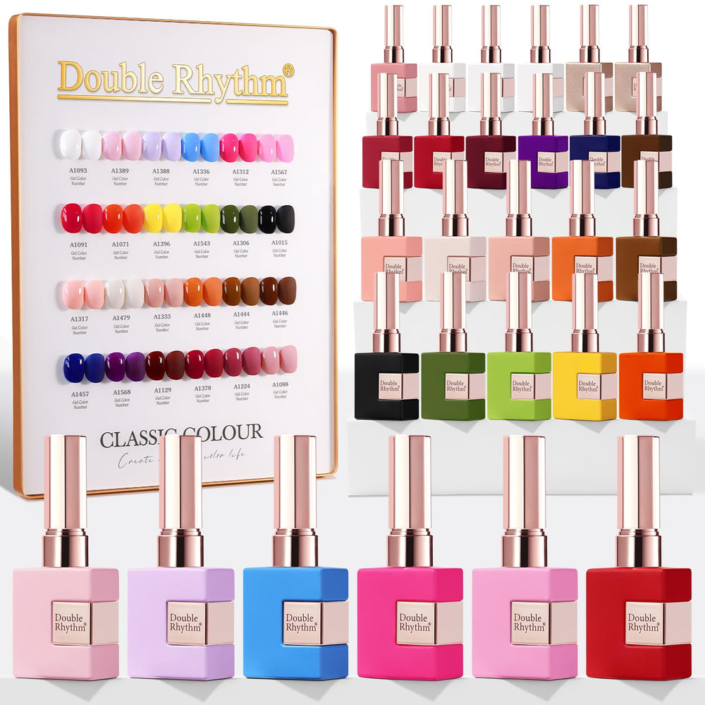 Double Rhythm gel polish 28pcs bottle closeup for easy at-home manicure inspiration.