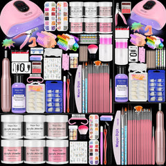 DouborQ acrylic nail kit box with contents for a home manicure setup.
