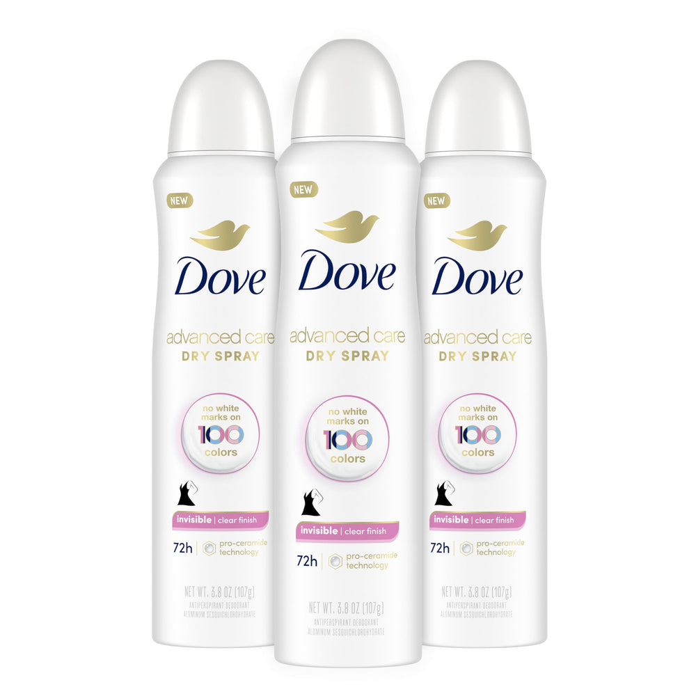 Dove Advanced Care Clear Finish Antiperspirant Spray can demonstrates invisible protection for all-day wear