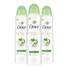 Dove Advanced Care Cool Essentials dry spray product shot highlighting all-day comfort.
