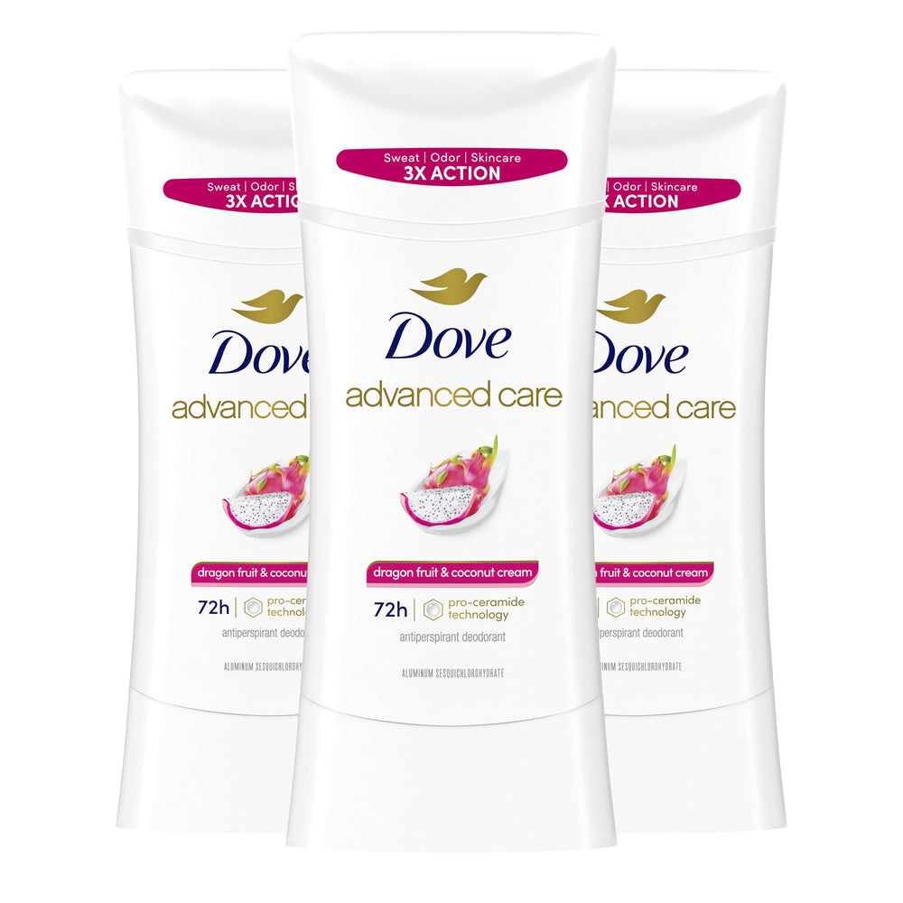 Dove Advanced Care Dragon Fruit & Coconut Stick front view showing soft, resilient underarms.