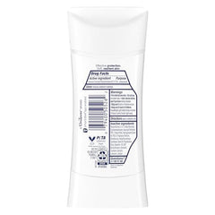 Dove Advanced Care Peach & Chamomile Tea stick application demonstrates quick-drying protection for all-day freshness.