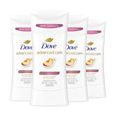 Dove Advanced Care Peach & Chamomile Tea packaging promotes daily underarm care for soft, resilient skin.