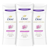 Dove Advanced Care Waterlily & Sakura Blossom stick packaging showing 3ct box for everyday care