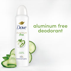Dove aluminum-free deodorant spray application at six inches ensures even coverage.
