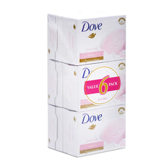Dove beauty cream bar soap pink six-pack front view demonstrates soft skin benefits.