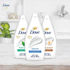 Dove Fresh Care bottle pour captures refreshing scent ideal for mornings.