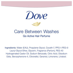 Dove Care Between Washes spray applied after workouts for post-exercise refresh.