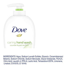 Dove Caring Hand Wash pack of six bottles, convenient family size.