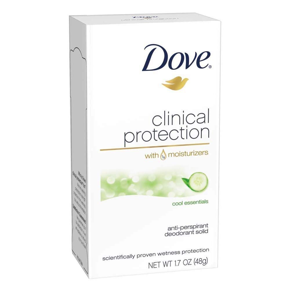 Dove Clinical Protection Cool Essentials 3-pack packaging for all-day comfort with quarter moisturizers.