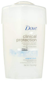 Dove Clinical Protection Original Clean stick pack shot showing strong protection and skin moisturizers