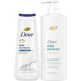 Dove daily moisture 2-in-1 shampoo bottle boosts daily hair hydration.