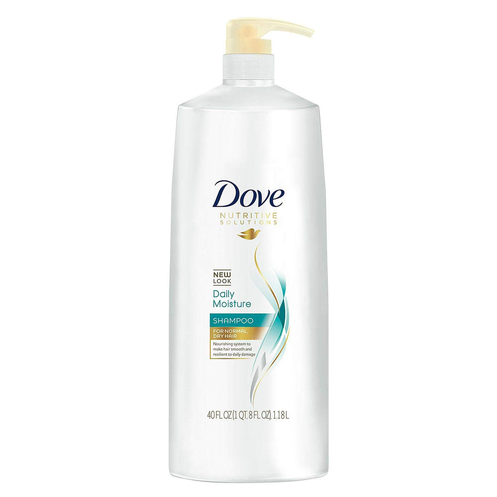 Dove Damage Therapy Daily Moisture Shampoo bottle pump for hydrating hair care.