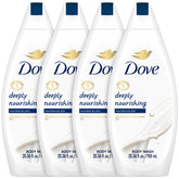 Dove Deep Moisture Body Wash bottle shows nourishing formula for hydrated skin.