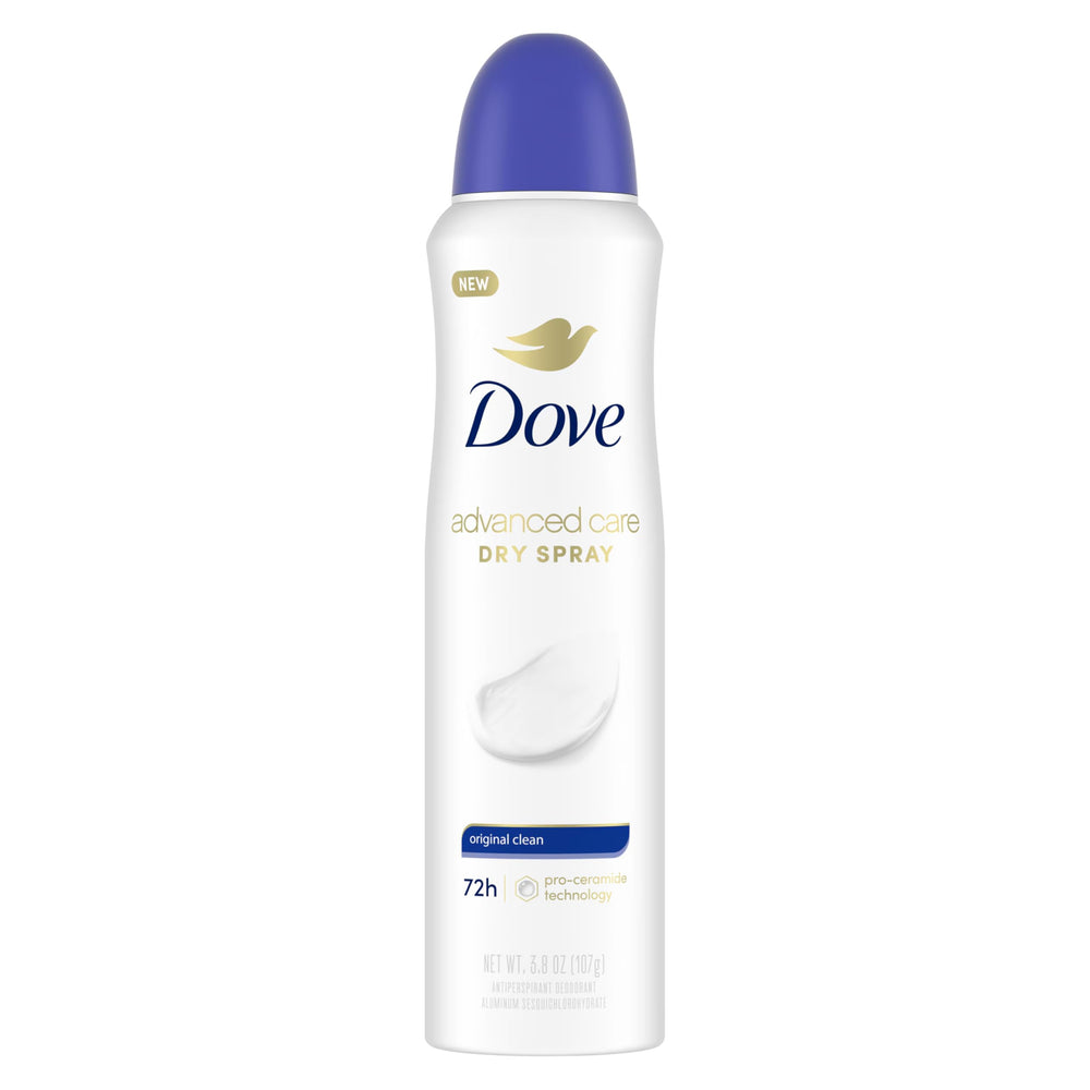 Dove Deodorant Dry Spray Original Clean 3-Pack bottle front for everyday freshness.