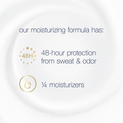 Dove formula with moisturizers keeps underarm skin dry and comfortable.