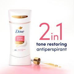 Dove Even Tone rice-milk ingredient panel signals nourishing formula for softer underarms.