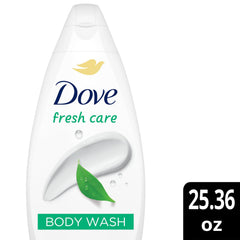 Dove Fresh Care body wash lather close-up showing rich foam and moisturized skin.