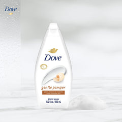 Dove Gentle Pamper bottle pour shows rich lather for daily cleanse.
