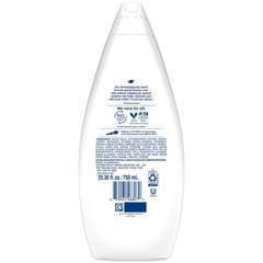 Dove Hydrate Body Wash packaging highlights value-size four-pack for families.