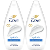 Dove Hydrate bottle-pour demonstrates a daily hydrating cleanse.