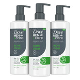 Dove Men+Care Acne Clear bottle label highlights acne-prone skin cleansing.