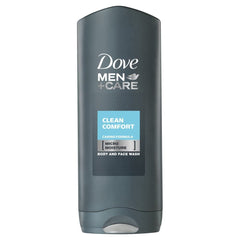 Dove Men Care bottle front view shows convenient two-pack for home or gym use