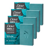 Dove Men+Care eucalyptus-cedar bar front view, providing hydrating cleansing for daily grooming