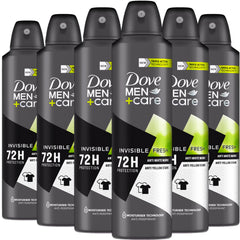 Dove Men+Care Invisible Fresh spray pack-shot highlighting durable 6-pack value
