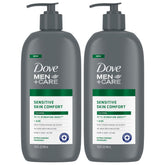 Dove Men+Care two-bottle pack front view highlighting moisturizing protection for dry skin